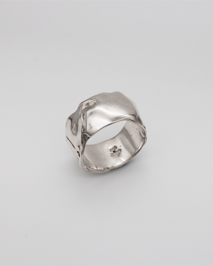 Silver ring on a light gray background